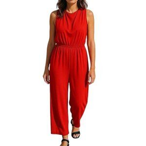 Trina Turk Jumpsuit Size S Pockets Elastic Waist Straight Leg Keyhole Orange
